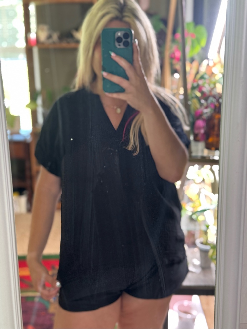 V-Neck Short Sleeve Cotton Top in Black by Wonderly